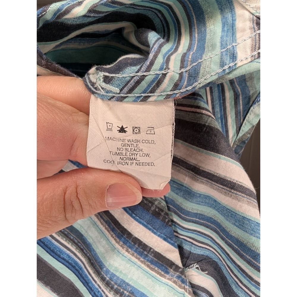 Vintage Oakley Button Up Shirt Men's XL Blue Diagonal Stripe Short Sleeve Pocket - Picture 7 of 8